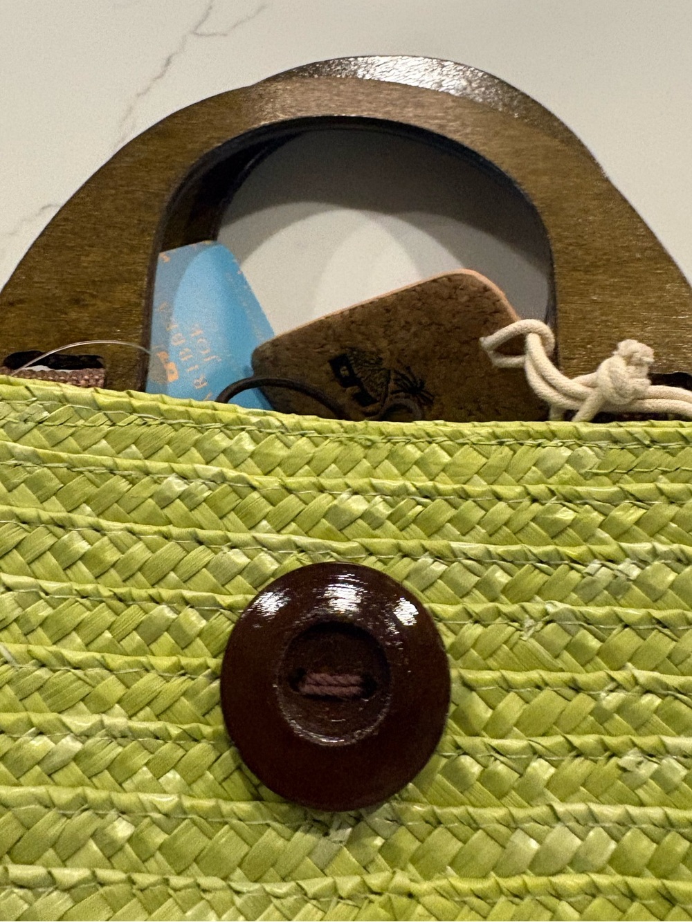 NWT Caribbean Joe Lime Green Wheat Straw HandHeld Tote Bag - Picture 8 of 12